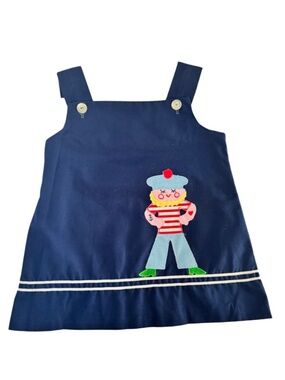 Cute Sailor Little Girls Dress Navy Blue Chocolate Soup 6X Vintage 1970s
